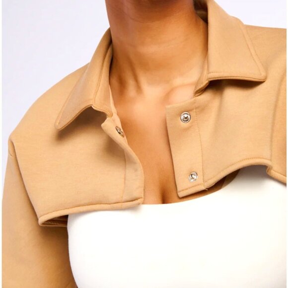 Callie Lives Miz Yuki Crop Bolero Working Tan Shacket Jacket L 1X - Picture 10 of 10